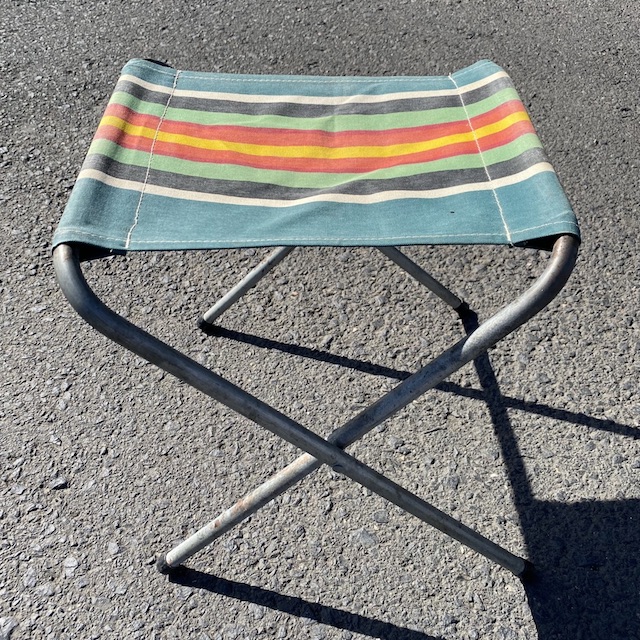 STOOL, Camp - Folding Multi Stripe and Grey Metal